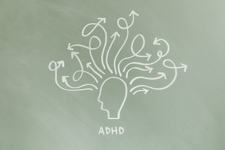 Abstract representation of ADHD with arrows symbolizing scattered thoughts.